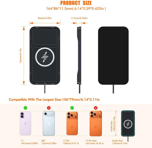 LANSEMKU iPhone17/16/15/14/13/12, Wireless Car Charger Pad for Non Slip Fast Wireless Charging Pad for Car Dashboard