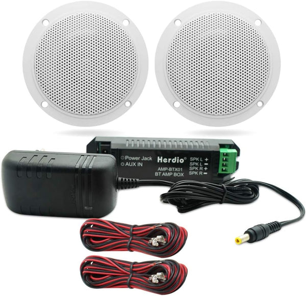 Herdio 4 Inches Waterproof Marine Bluetooth Ceiling Speakers for Bathroom Kitchen Home Outdoor with Flush Mount