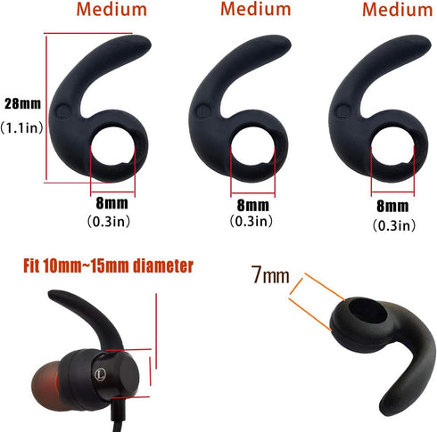 Vezukv (2Black-M) Earbuds Replacement Tips Soft Silicone Earbud Locks Sport Grips Earphones Stabilizer Fins Wings Tips