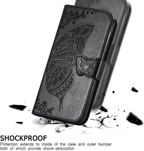 iPhone 11 Wallet Case, Women Flip Folio Cover with Butterfly Embossed PU Leather Stand Card Holder Slots, Magnetic