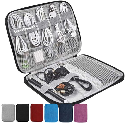Travel Case Carry Pouch, Portable Waterproof Double Layers All-in-One Storage Bag for Power Bank USB Cable Mouse Cords