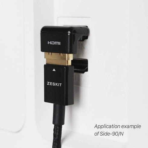 Zeskit HDMI Adapter Male to Female Right Angle, Zinc Alloy Full Shielding, 24K Gold Plated Connectors (SIDE-90/N)