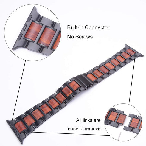 Wolait Compatible Apple Watch Band Ultra 2, 49mm 46mm 45mm 44mm 42mm, Red Sandalwood with Stainless Steel Link