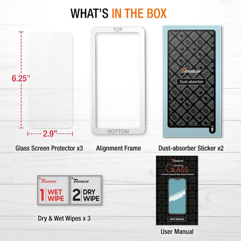 Trianium 3 Pack Tempered Glass Screen Protector for iPhone 13/13 Pro (2021) with Alignment Case Tool Included.