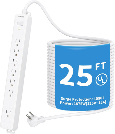Extension Cord 25 ft, NTONPOWER Long Surge Protector, 15A Heavy Duty Power Strip with 7 Outlets