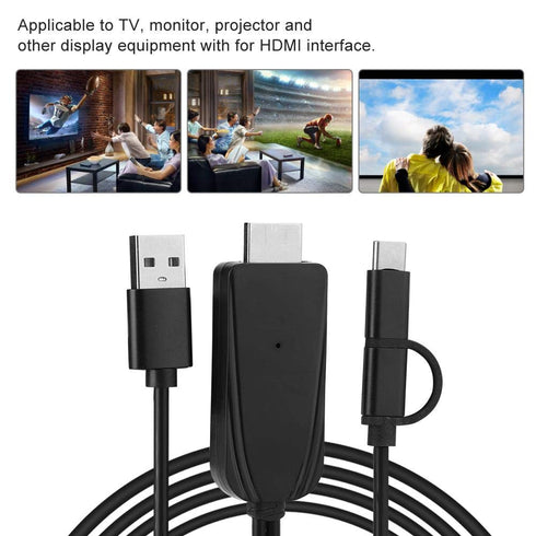 Micro USB/Type-C Adapter HDMI Cable, 1080P Bluetooth Same Screen Cable for Android Mobile Phone to HDMI TV, Monitor