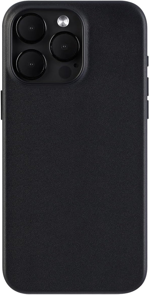 iPhone 15 Pro Max Leather Case, Genuine Leather with Built-in Magnets for Wireless Charging - Midnight