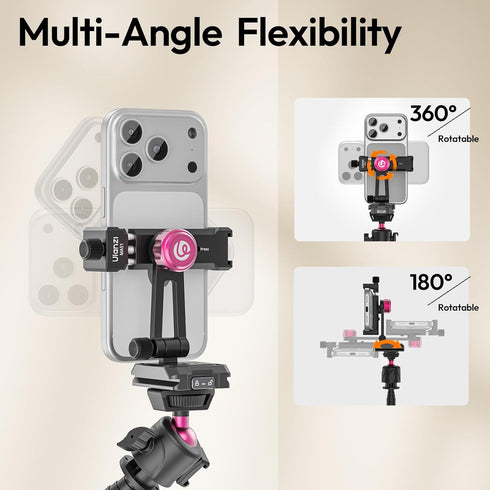 ULANZI MA51 17 16 15 14 Metal Phone Tripod Mount, Universal Phone Clamp with Arca QR Base, Cold Shoe, Aluminum Tripod