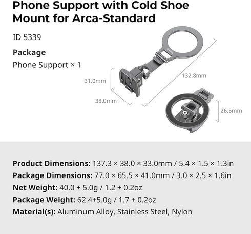 SMALLRIG 4 17/16/15 5339 Metal Phone Mount with Baseplate for Arca-Standard, Compatible for DJI RS Mini, Smartphone