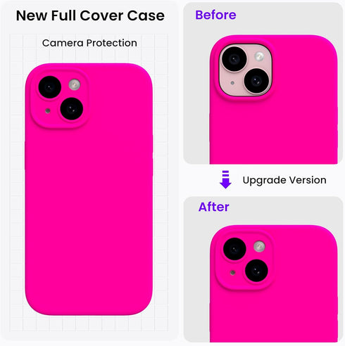 ORNARTO iPhone 15 Case - Shockproof, Waterproof Liquid Silicone, Full Cover with Screen Protectors - Hot Pink, 6.1 inch