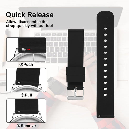 2 Pcs Quick-Release Silicone Watch Bands, Waterproof Soft Straps with Stainless Steel Buckle for Smart Watch