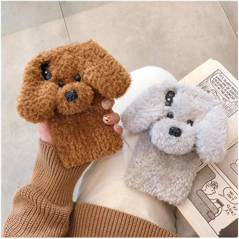UnnFiko Super Cute Teddy Dog Fluffy Fur Case for iPhone 7 Plus/iPhone 8 Plus, Fuzzy Plush Soft TPU
