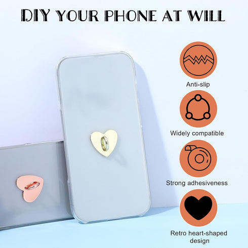 Vin Beauty 12 Pcs Heart Cell Phone Ring Holder, Metal Phone Charm Rings Adhesive Metal Phones Finger Grip Loop Stand