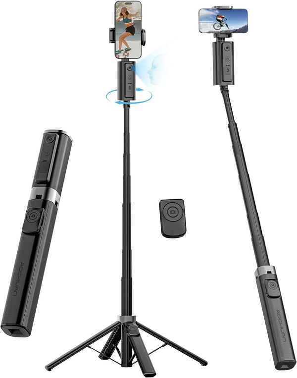 AOCHUAN Face Tracking Tripod for iPhone & Android,57'' Expandable 360 Rotation Selfie Stick