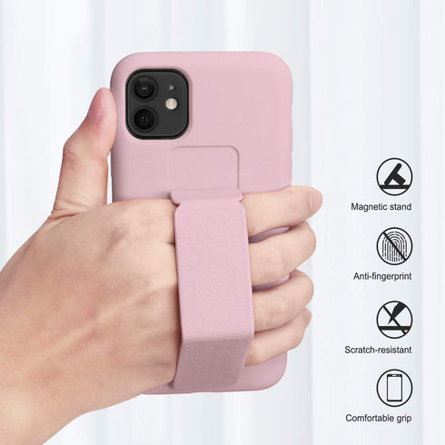 LAUDTEC Silicone Kickstand Case for iPhone 11, Flexible Soft Liquid Silicone Cover with Metal Kickstand (Pink)