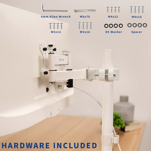 VIVO Steel Universal Full Motion Pole Mount Monitor Arm, Fits 17 to 32 inch Screens, Removable VESA Plate (White)