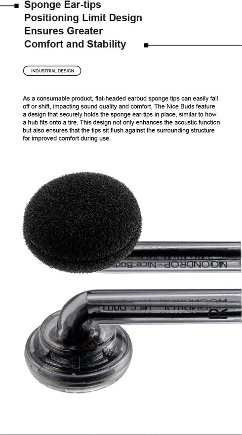 3.5mm Moondrop Nice Buds Flat-Headed Earbuds with Stereo Plug (Black Transparent with Mic)