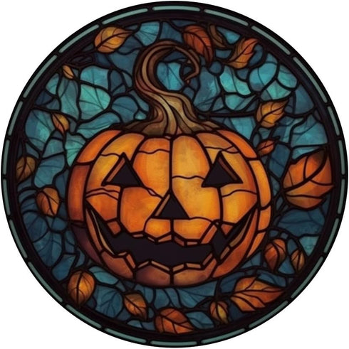 Halloween Pumpkin Stained Glass Black Autumn Leaves PopSockets Adhesive PopGrip