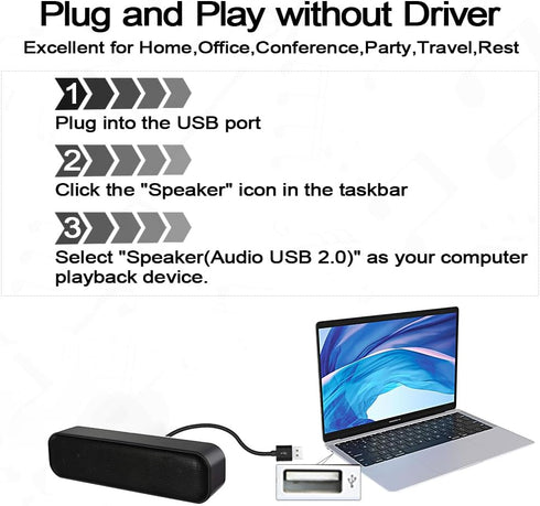 ZETIY Updated Computer Speaker, USB Powered Mini Sound Bar for Desktop, Windows PC, Mac, Plug and Play with Volume