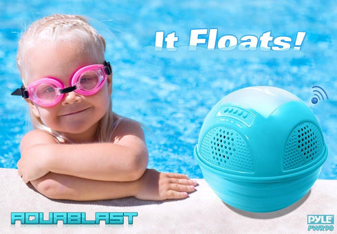 Pyle Portable Waterproof Floating Pool Speaker - Outdoor Wireless Bluetooth Rechargeable Battery Powered Shower Speaker