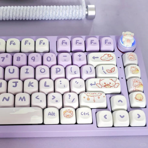 Gliging Keycaps 142 Keys Purple Rabbit Cute MOA Profile, Dye-Sublimation for Cherry MX Switches Mechanical Keyboard