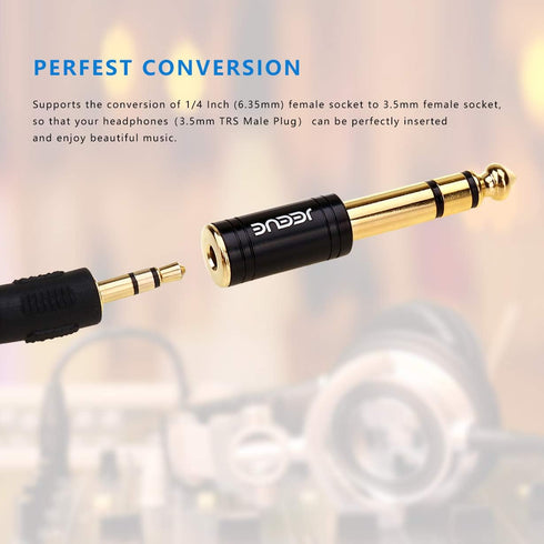 Upgrade 6.35mm(1/4") Male to 3.5mm Female Headphones Adapters, Pure Copper Socket Stereo Jack, Professional Sound, Black