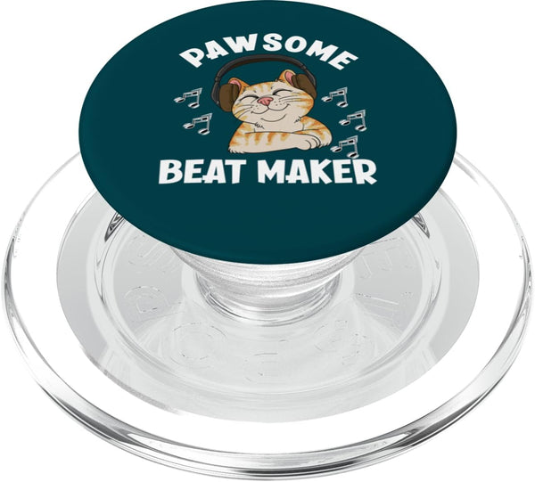 Funny Music Producer Designs For Music Lovers Pawsome Beat Maker Funny Ginger Cat Lover Music Producer PopSockets PopGrip for