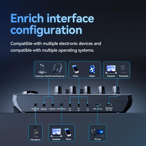 EASEMELO 16 4 1200mAh Professional Live Sound Card Audio Mixer with Bluetooth & OTG, Portable DJ Mixer Board with Sound