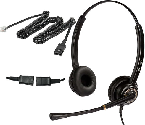 Corded RJ9 Telephone Headset with Microphone Noise Cancelling for Polycom, Avaya, Fanvil, and More