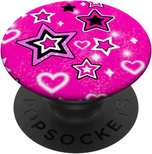 McBling Aesthetic Trashy Y2K Stars Heart Pink Black Bimbo PopSockets Standard PopGrip