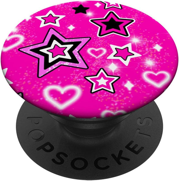 McBling Aesthetic Trashy Y2K Stars Heart Pink Black Bimbo PopSockets Standard PopGrip