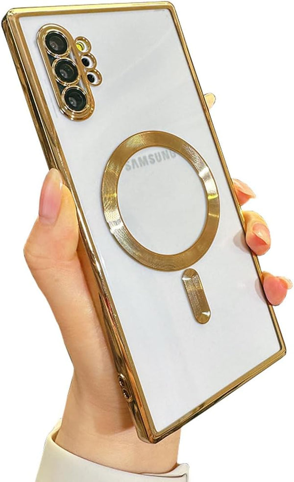 Magnetic Galaxy Note 10 Plus Case with Magsafe Charger Support, Anti-Scratch Shockproof Clear Phone Cover - Gold