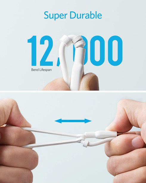Anker Powerline II 3-in-1 Cable (3ft, White) for iPhone, iPad, Samsung Galaxy, Huawei, HTC, LG, Sony Xperia, Android.