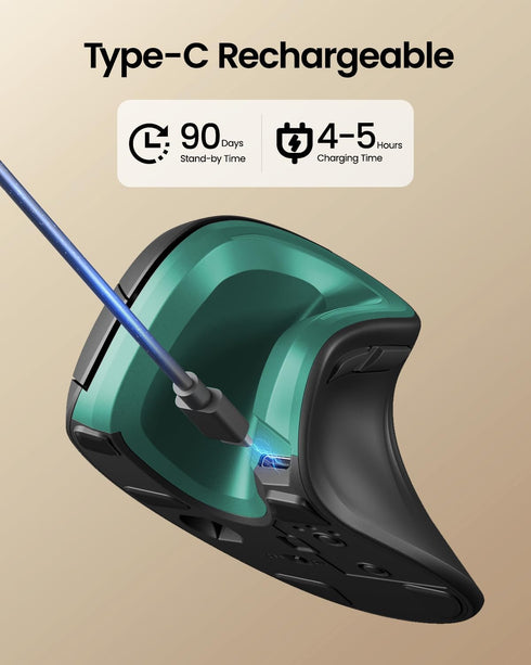 ProtoArc EM11 NL Wireless Ergonomic Vertical Mouse - Multi-Device, USB-C Rechargeable for Windows, Mac, PC, Green