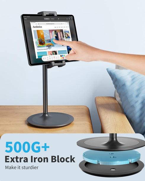 SAIJI Tablet Stand Holder, Height Adjustable Portable Monitor Stand, 360° Rotating, Aluminum Alloy Cradle Mount Dock