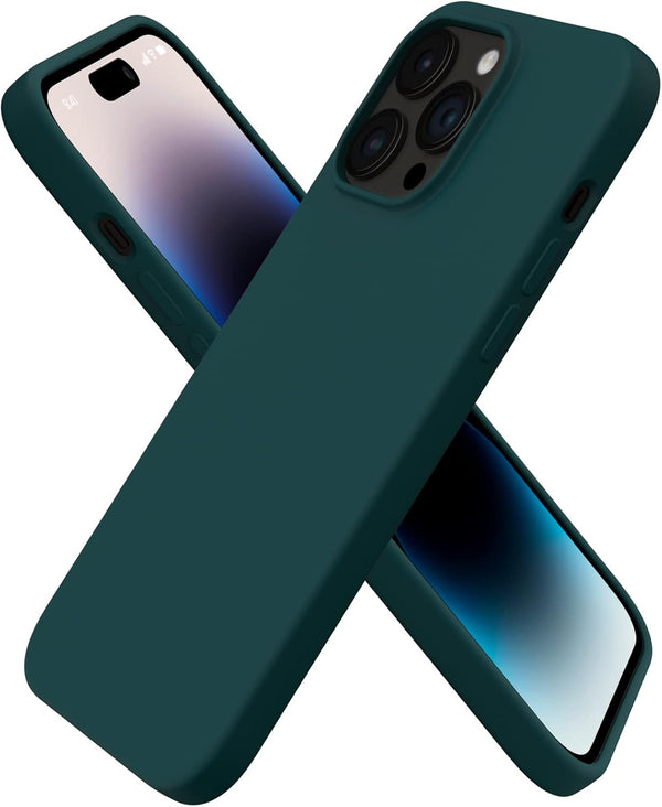 ORNARTO iPhone 14 Pro Max Case 6.7, Slim Liquid Silicone 3 Layers Full Covered Soft Gel Rubber Protective Cover, Olive