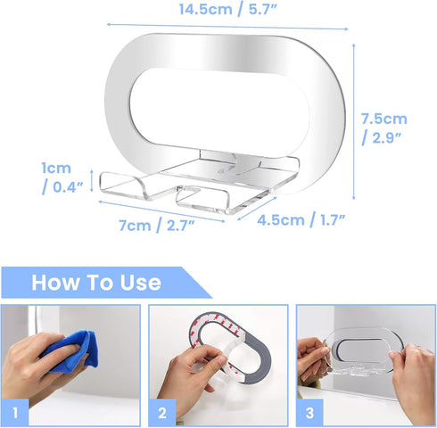 Daily Treasures 2Pcs Mirror Wall Phone Holder, Adhesive Wall Mount Cell Phone Stand for Bathroom Kitchen Shower,