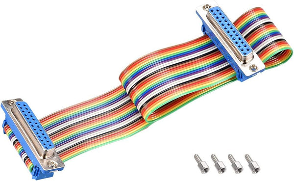 uxcell IDC Rainbow Wire Flat Ribbon Cable - DB25 Female to DB25 Female Connector, 2.54mm Pitch, 11.8inch Length