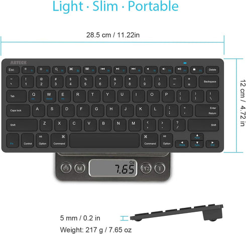 Arteck Ultra-Slim Bluetooth Keyboard, Compatible with iPad 10.2-inch/Air/9.7-inch/Pro/Mini, iPhone, Android, Windows,