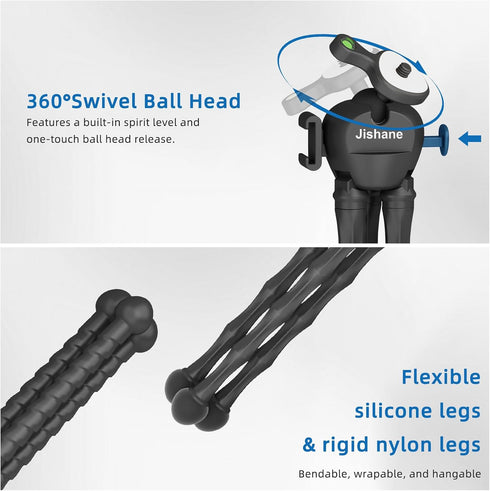 Jishane Hero13/12/11/10, 3 6/5 Pro/4, Insta360 X5/X4 360 Tripod for Camera Stand, Mini Flexible Action Camera Tripod