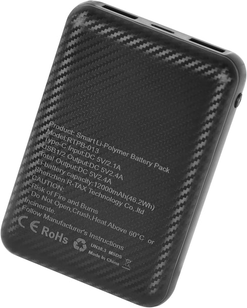 12000mAh Battery Pack for Heated Vest, 5V 2A Power Bank for Heated Jacket and Hoodie, USB C Portable Charger for iPhone