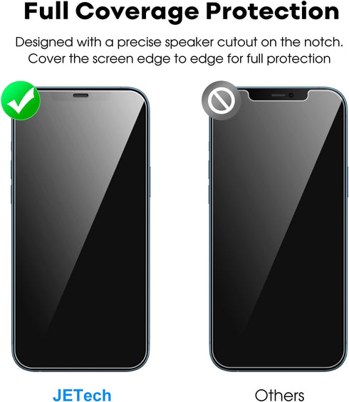 JETech Full Coverage Screen Protector for iPhone 12 Pro Max 6.7-Inch, 3-Pack Tempered Glass with Easy Installation Tool