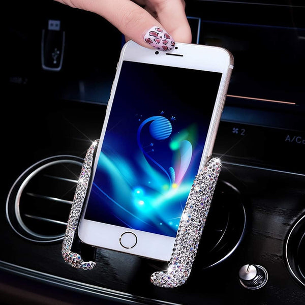 SUNCARACCL Bling Car Phone Holder Mini Dash: Air Vent Automatic Phone Mount Universal 360° Adjustable Crystal for Women