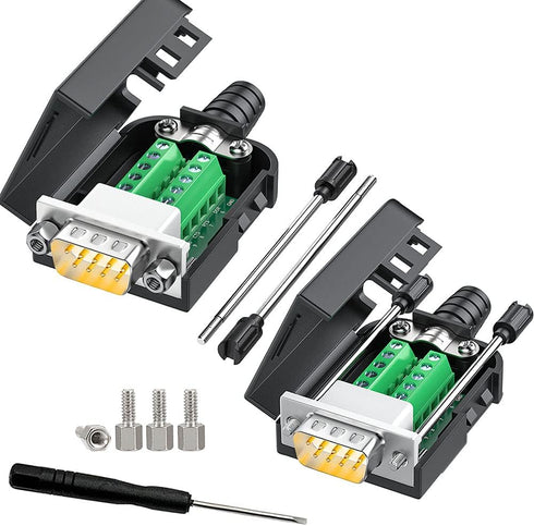 JUXINICE 2PCS DB9 Breakout Connector DB-9 Male adapters9 PIN RS232 RS485 Adapter to