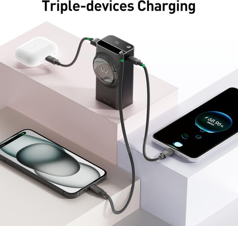 iWALK Reel Power Bank Built-in 2.3ft Retractable Cable, 10,000mAh PD 30W Fast Charging Portable Charger, 3-Output