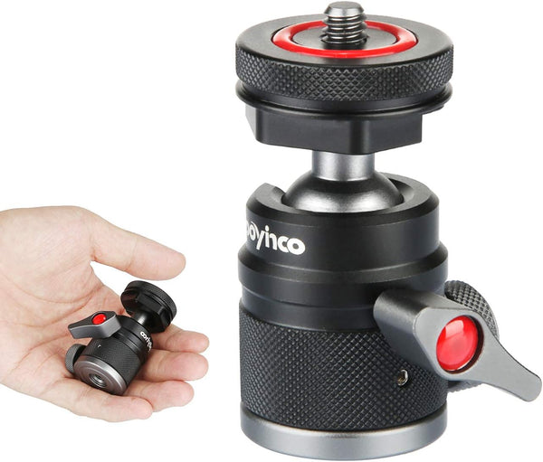 Mini Ball Head with 1/4" Hotshoe Mount Adapter, 360° Rotatable Aluminum Tripod Head for DSLR Cameras