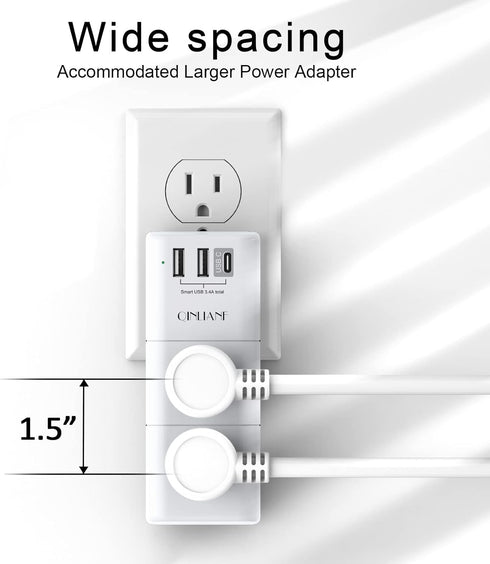 QINLIANF USB Outlet Extender Surge Protector, Multi Plug Power Strip with 3 USB Ports