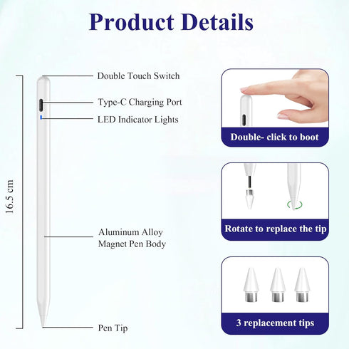 CMARS Stylus Pen for Android, POM Tip Magnetic Phone Pencil, Fine Point Stylus Pens for Touchscreen, Digital Tablet Pen
