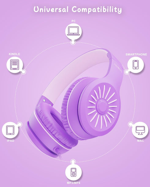 K16 Wired Headphones with Microphone, On-Ear Headphones for Kids with 3.5MM Jack, Foldable Stereo Bass Headphones for