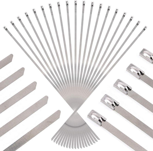 Swpeet 50Pcs 14 Inch Stainless Steel Exhaust Strap Wrap, Coated Locking Cable Zip Ties
